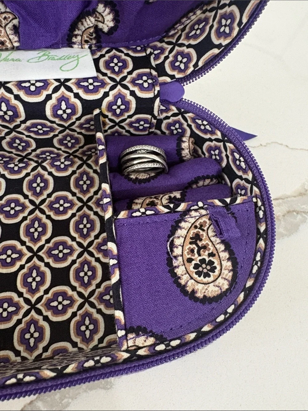 Vera Bradley Purple Paisley Quilted Jewelry Travel Hard Case